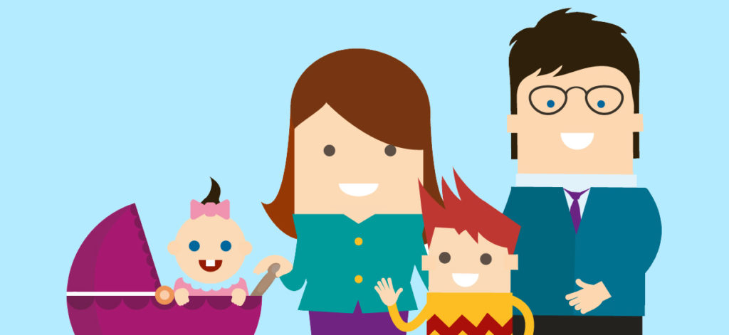 Family with baby in pram